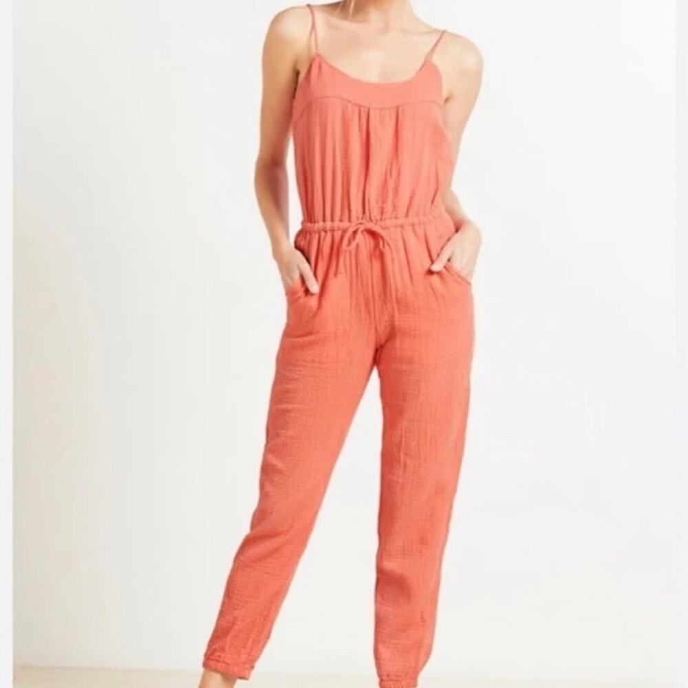 Washed Coral Evereve Cotton Guaze Jump Suit Size Small Vacation Wear (0012) (FL)